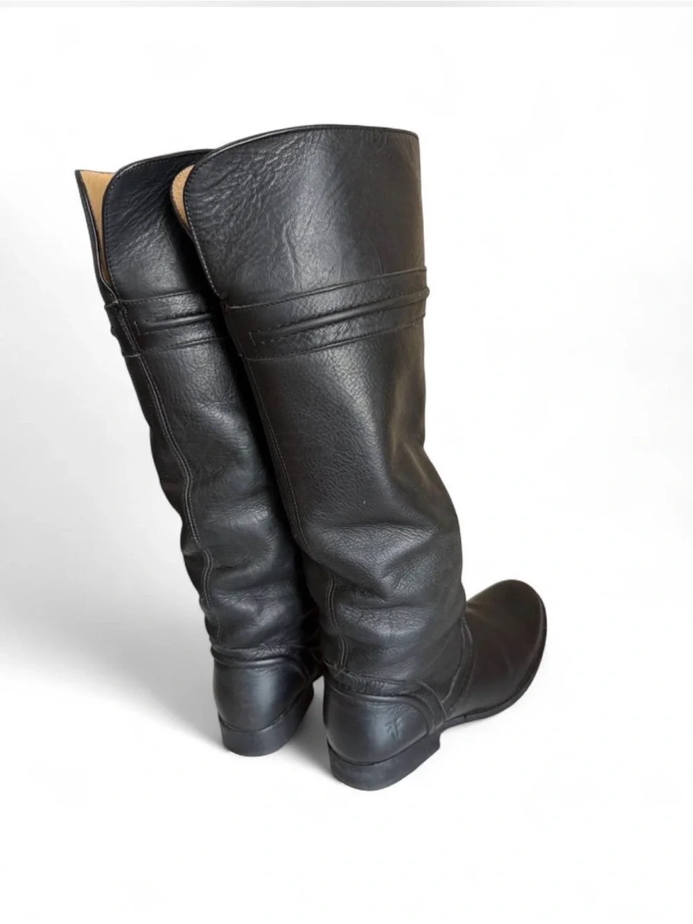 VINTAGE FRYE MELISSA TRAPUNTO TALL LEATHER BOOTS - BLACK SIZE 5.5